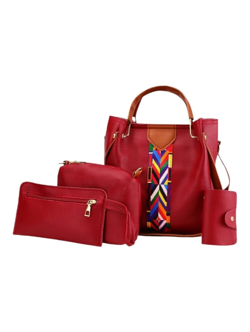 Red Women’s Tote Bag Set with Colorful Accent